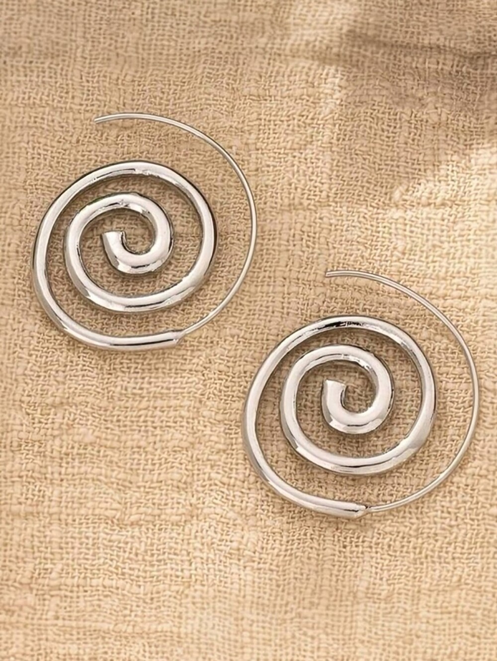 Silver tone spiral circular earrings; 2.6"H x 2.2"W; nwot